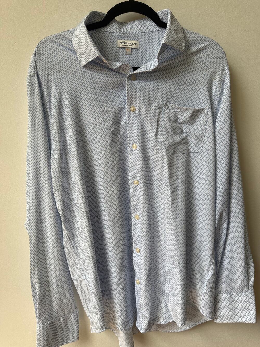 Peter Millar Summer Comfort Shirt Mens L Blue Print Performance Button Down